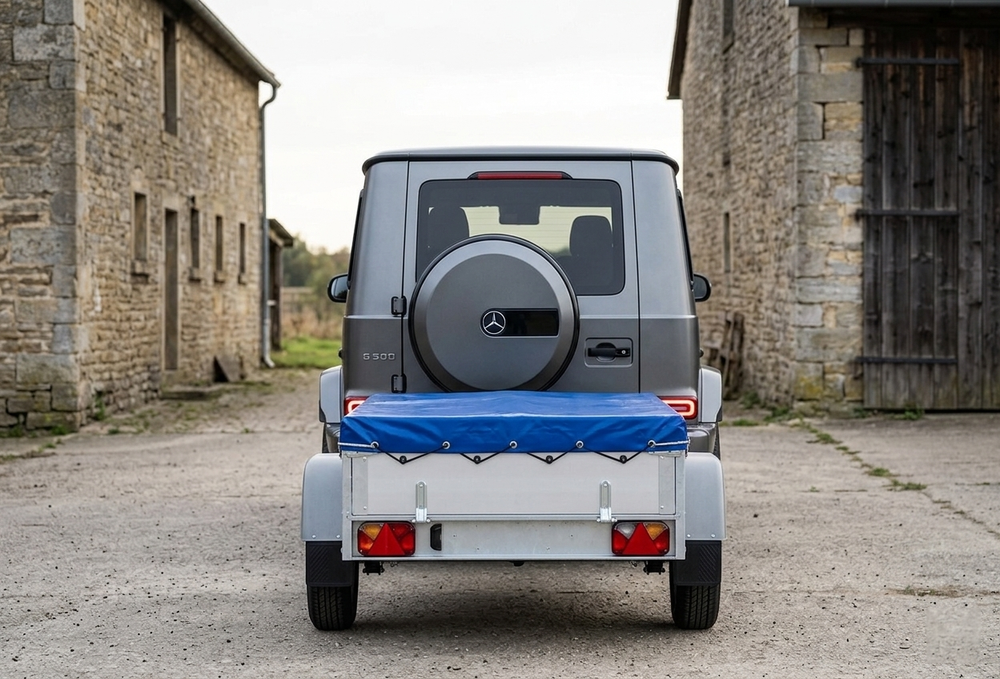 Toepassingsfoto rond elastisch touw in afdekzeil, bevestigen afdekzeil met elastiek aan aanhangwagen