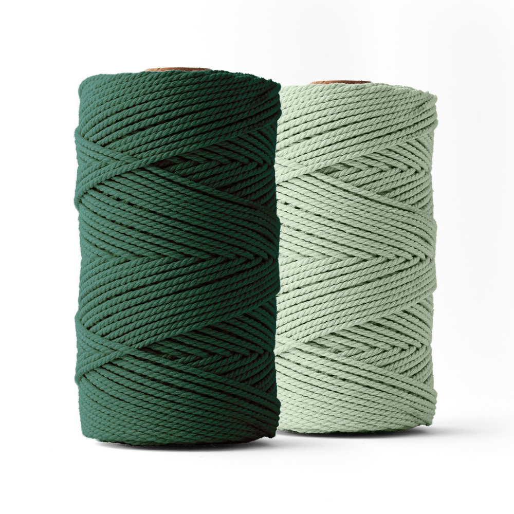 Corde macramé 3mm – eucalyptus et vert foncé – 2x120m – coton recyclé double retors