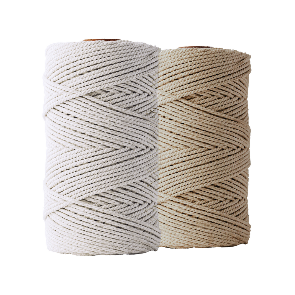 Corde macramé 3 mm – blanc cassé et sable – 2x120 m – coton recyclé double retors