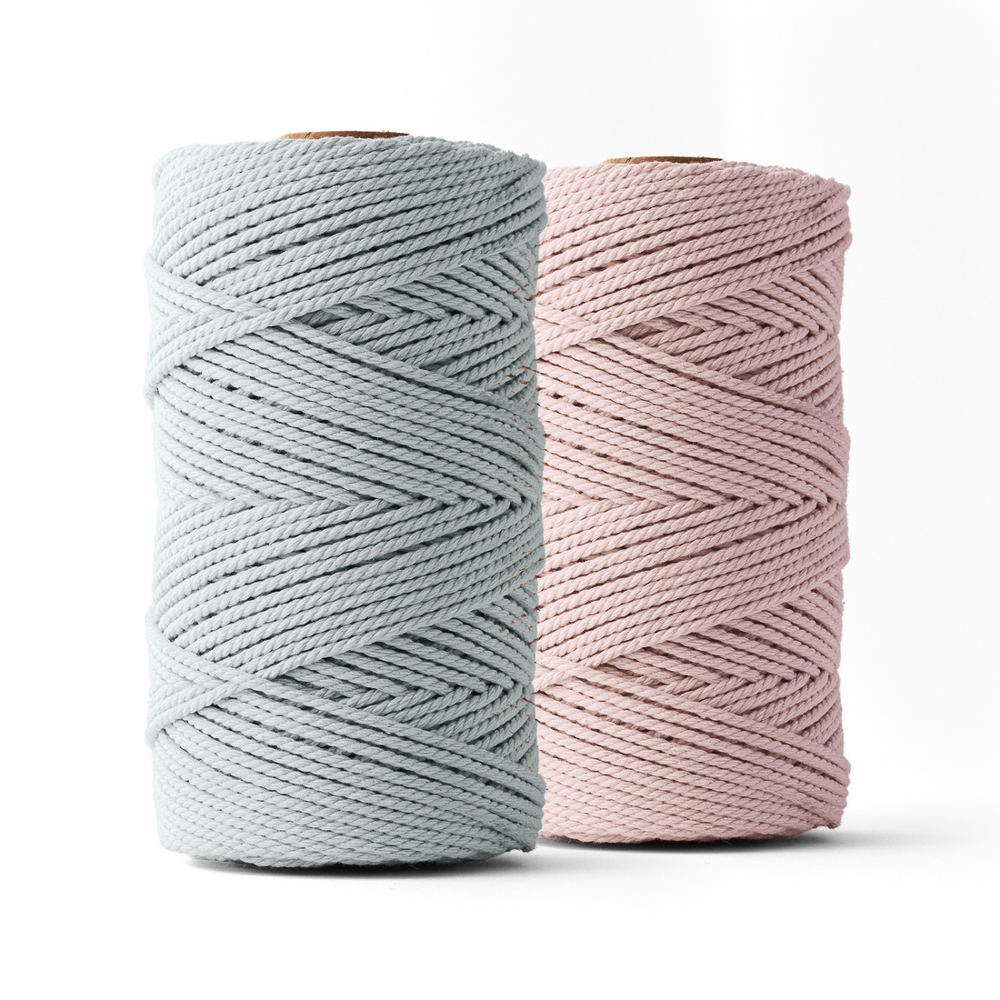 Corde macramé 3 mm – bubblegum et gris souris – 2 x 120 m – coton recyclé double retors