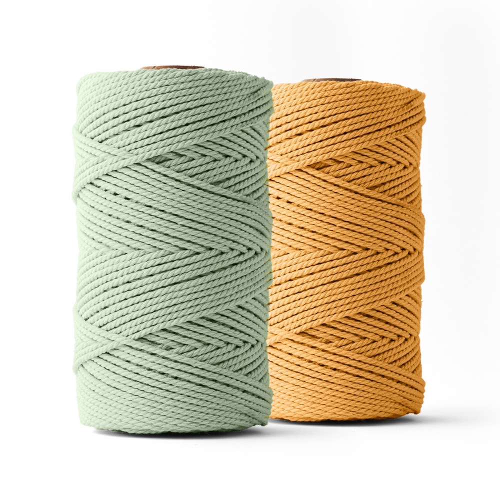 Corde macramé 3mm – eucalyptus &amp; moutarde – 2x120m – coton recyclé double retors