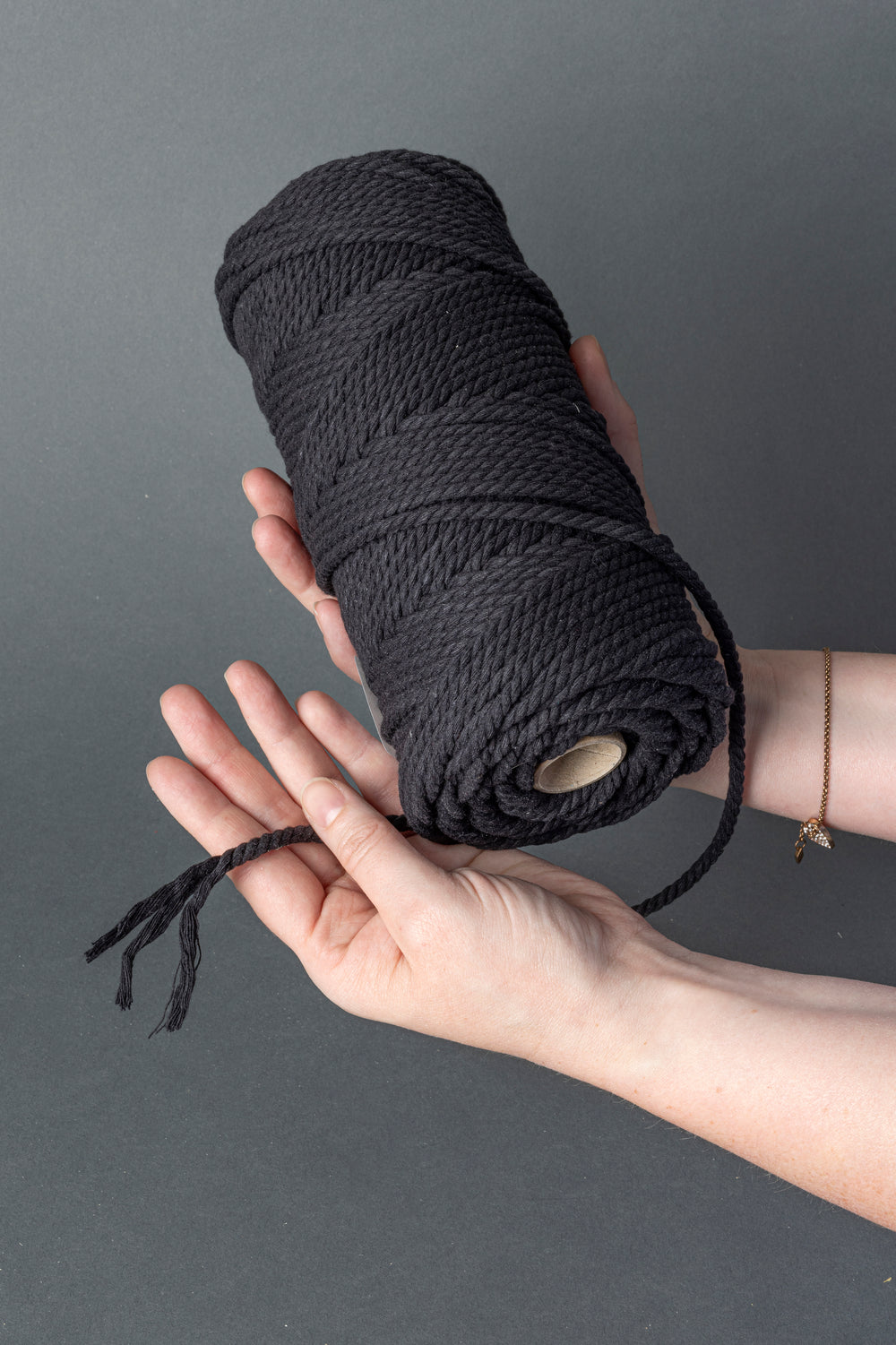 Corde macramé 5 mm – noire – 100 m – coton recyclé double retors