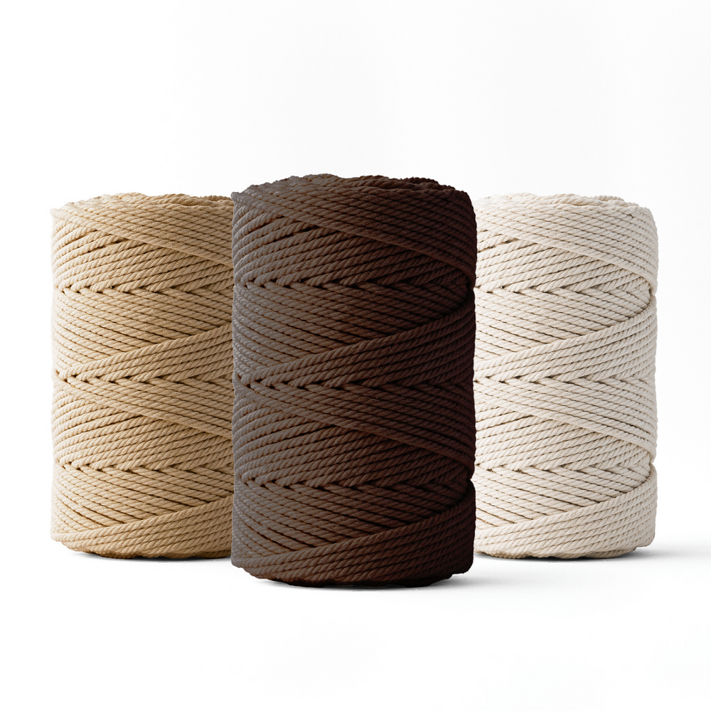 Corde macramé 2 mm – lot de 3 coloris écru/marron chocolat/marron clair – 70 m