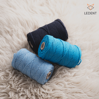 Corde macramé 2 mm – lot de 3 couleurs bleu foncé/bleu clair/turquoise – 70 m
